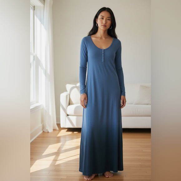FP Beach Dresses & Skirts - Free People Beach Henley Elegant Blue Maxi Long Sleeve Casual Dress Size Medium